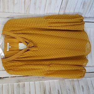 Black Rainn Autumn Yellow Blouse with Polka Dots and Tie at Neckline